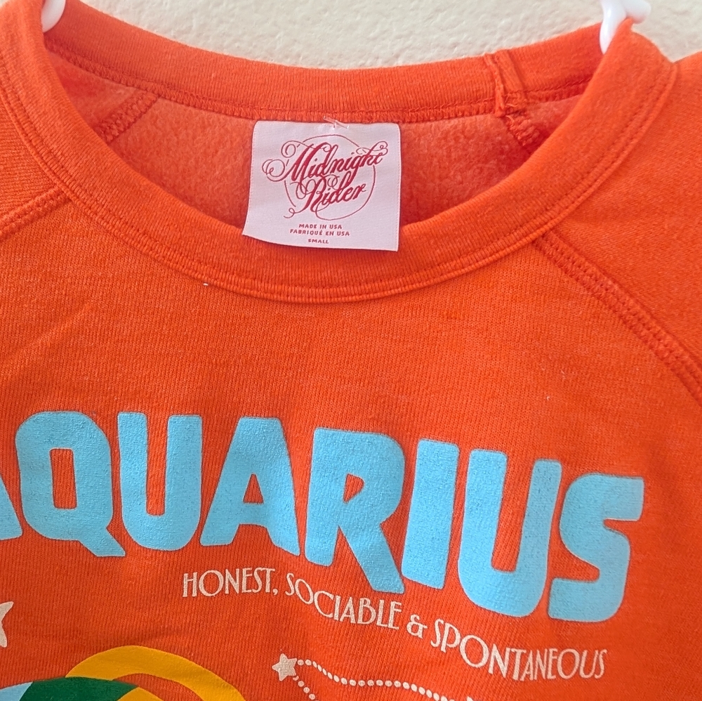 Midnight Rider Anthropologie Zodiac Sweatshirt Aquarius Orange Crewneck - Picture 5 of 5